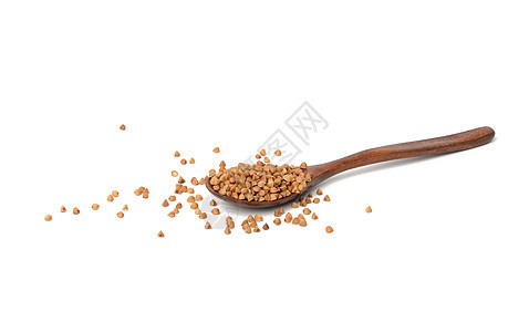 白底绝缘的木勺中粗麦粒子种子勺子早餐谷物营养食物白色饮食粮食棕色图片
