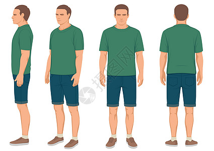 男人和侧面 vie插图人体手臂男性数字衣服头发比例身体姿势图片