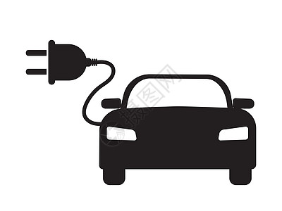 带电源线的电动车图 孤立在白色背景上的黑色插图  EPS矢量图片
