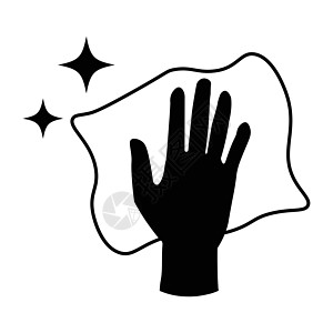 手臂用布和闪闪发光的星星擦拭清洁 孤立在白色背景上的黑色插图  EPS矢量图片