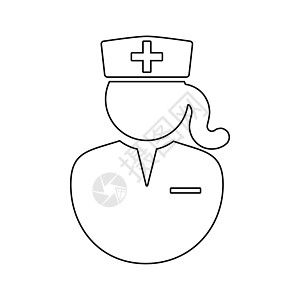 女护士医生大纲图标与帽子头戴 插图象形图图标描绘了一位女护士 黑白 EPS 矢量图片