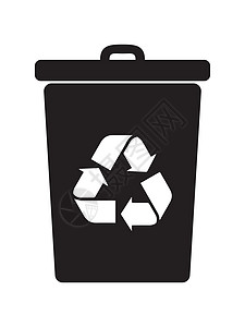 带盖的回收桶罐垃圾箱 孤立在白色背景上的黑色插图  EPS矢量图片