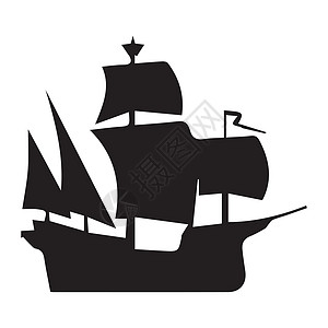 帆船 帆船的黑白象形图图标  EPS矢量图片