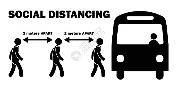 社会距离 2m 米分开时登机公交线路队列棒图 黑色和白色矢量 Fil图片