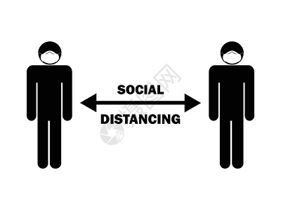 戴面具的社会疏远人 描述 covid-19 期间社交距离规则的象形图信息图  EPS矢量图片
