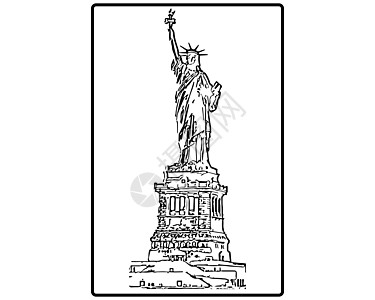自由女神像铅笔港口游客火炬插图纪念碑线条城市雕塑自由图片