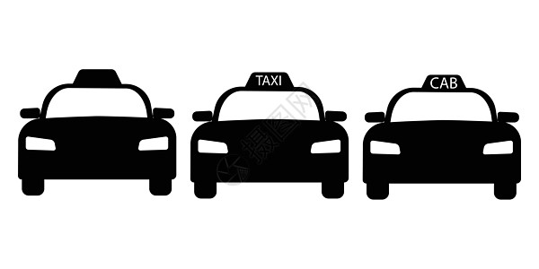 出租车前视图集 三出租车汽车汽车黑白插图  EPS矢量图片