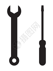 扳手和螺丝刀维修保养工作工具 孤立在白色背景上的黑色插图  EPS矢量图片