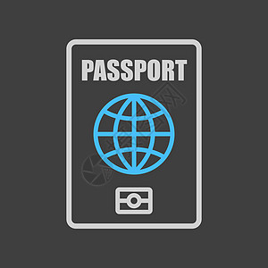 暗背景识别符号上的护照矢量图标图片
