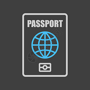暗背景识别符号上的护照矢量图标图片