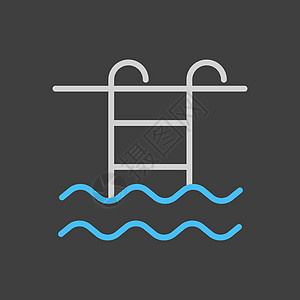深色背景上的游泳池平面矢量图标梯子酒店运动娱乐标识闲暇黑色旅游水池插图图片
