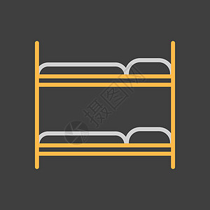 深色背景上的双层床平面矢量图标标识宿舍孩子们枕头床垫汽车黑色旅行房子插图背景图片
