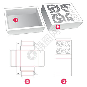 带盖的托盘 上面有钢印图案模切模板枕头商业糖果展示插图木板产品商品卡片模切图片