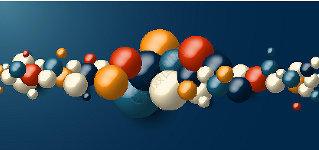 蓝色背景上的 3D 逼真许多几何球体动态形状背景图片