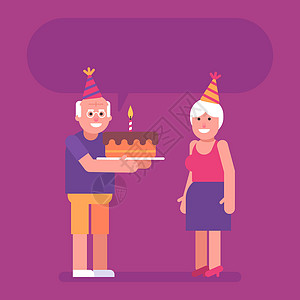 老人拿着蛋糕祝贺老太婆生日 平人图片