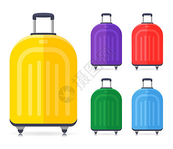 矢量旅行手提箱平面设计背景图片