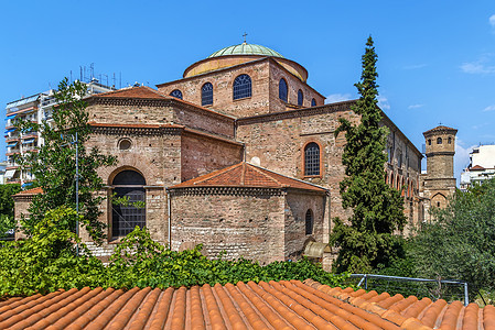 希腊塞萨洛尼基 圣索菲亚天空文化旅游教会观光历史大教堂宗教圣殿城市背景