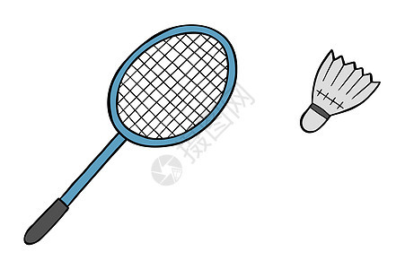 羽毛球拍和羽毛球的卡通矢量插图图片