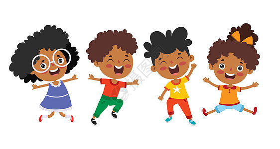 快乐的多民族孩子一起玩耍青少年种族多样性庆典欢呼插图女孩们男生卡通片背景图片