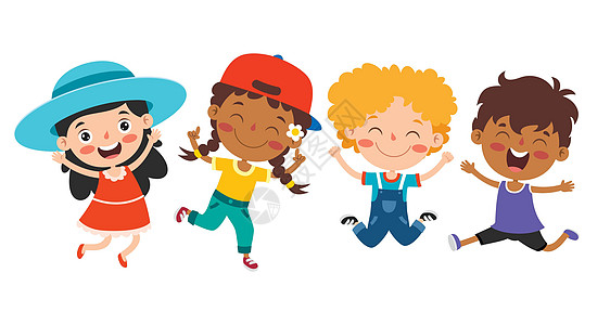 快乐的多民族孩子一起玩耍设计卷发插图女孩们手指孩子们种族幼儿园朋友时代图片