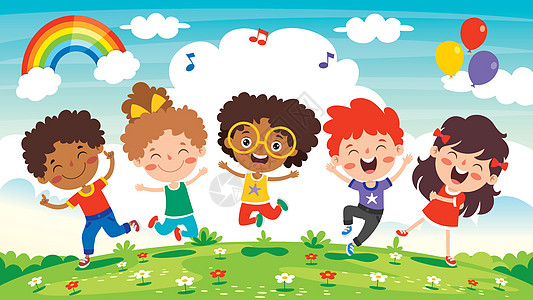 快乐的多民族孩子一起玩耍儿童时代幼儿园套装朋友童年女孩们男生种族庆典图片
