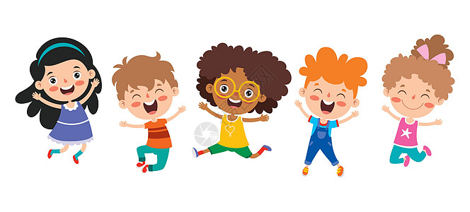 快乐的多民族孩子一起玩耍儿童卡通片童年朋友女孩们套装欢呼女孩背景小学生图片