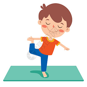 滑稽的孩子在瑜伽姿势冥想身体运动插图训练精神生活方式孩子们男生活力图片