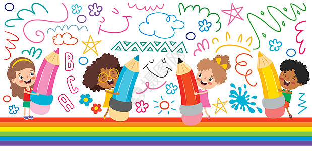 有趣的艺术概念设计爱好绘画童年墙纸幼儿园休闲女孩艺术家彩色铅笔画图片