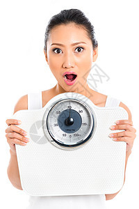 具有体重比重的亚裔妇女女性重量运动青年健康身体饮食停留压力运动装图片