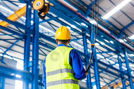 工厂遥控起重机的工人场所工程安全帽金属劳动植物技术工业工作作坊图片