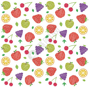 无缝纺织图案插图与水果和鲜花手写风格彩色铅笔描边刷子食物孩子织物墙纸手绘草图庆典中风打印图片