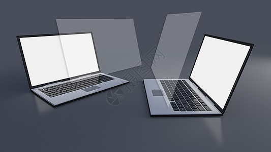 笔记本电脑在深灰色背景上的 3d 渲染图像插图小样网络键盘展示监视器互联网商业技术工具图片