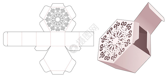 带曼陀罗模具模切模板的礼品六角盒图片