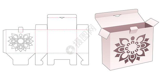 带有曼陀罗模板和锁点模切模板的包装盒图片