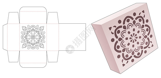 带有钢印曼荼罗图案模切模板的方形锡盒图片
