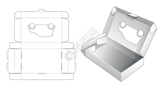 带车形窗模切模板的折叠翻盖包装盒图片