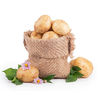 白背景孤立的薄饼袋中的生土豆块茎蔬菜农场淀粉生产烹饪营养解雇收成食物图片