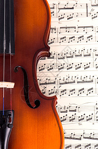 音乐 音乐概念和乐谱上的旧小提琴音乐家细绳交响乐文化旋律乐器艺术笔记木头古董图片