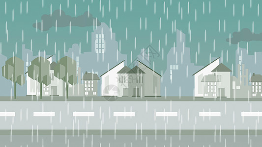 3D 插图  雨季的城市大都市蓝天情绪灰色惊喜天气高层建筑倾盆大雨色彩视频图片