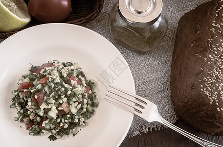 沙拉特塔布勒 阿拉伯菜食的普通菜盘香料肥料菜单小吃文化烤箱草药美食蔬菜早餐图片