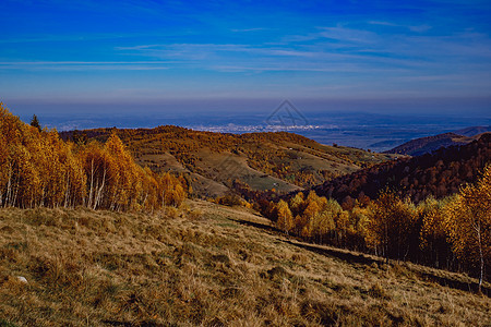 罗马尼亚山区美丽的秋天风景 罗马尼亚山地旅游小屋天空羊圈森林爬坡小木屋农家房子旅行图片