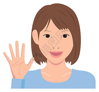年轻女性病媒说明手势和情感表情插图化妆品女士头发化身女子眼睛上半身快乐符号图片