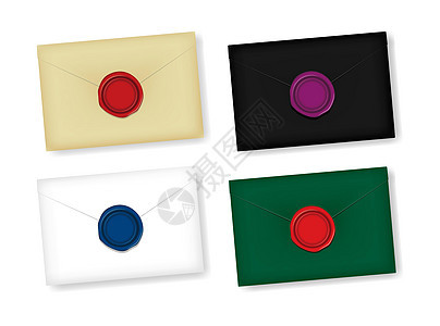 字母和密封蜡矢量插图设计空间在 wa 的中心安全秘密信封邮件证书邮政保险徽章圆圈古董图片