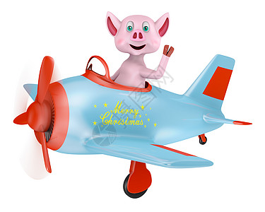 飞机上的小猪圣诞快乐乐趣飞行员农场航空动物航空公司微笑视频天线航班图片