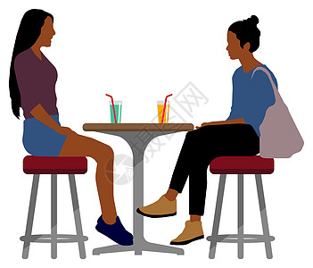 黑人日常生活中常见的生活剪影矢量插图女性在咖啡馆聊天图片