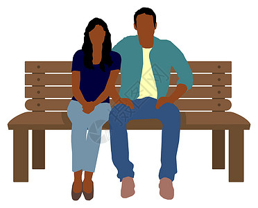 坐在长凳上的黑人日常共同生活剪影矢量图情侣图片