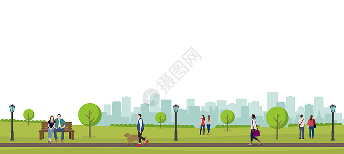 公共绿色公园景观矢量图横幅页脚街道城市环境天际公园娱乐季节卡通片图片