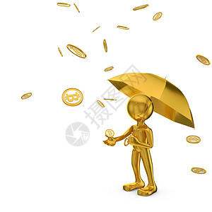 打伞的金人插图安全商务商业市场货币财富男人卡通片硬币图片