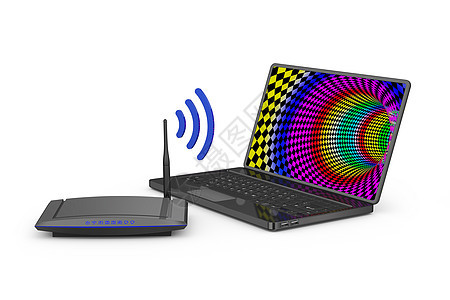 路由器和膝上型信号电脑团体笔记本技术屏幕互联网网络数据白色图片