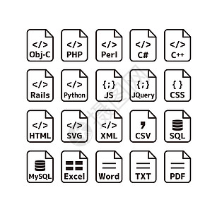 主要编程语言和文件格式矢量图标插图集程序质量电脑文件名文档编程互联网标识数据语言图片